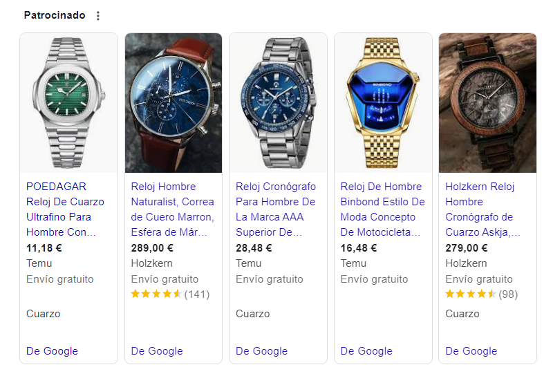 resultados de productos en anuncios de Google Shopping