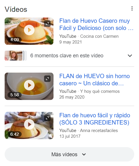 resultados de vídeos en Google