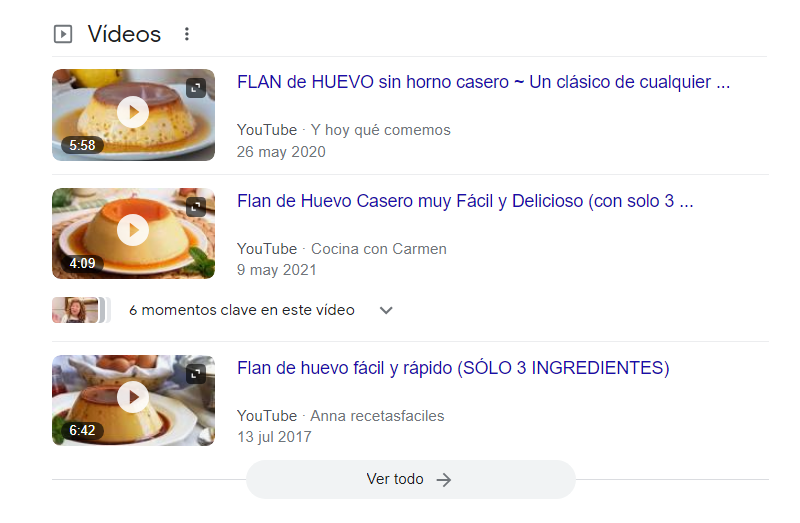 resultados de vídeos en Google