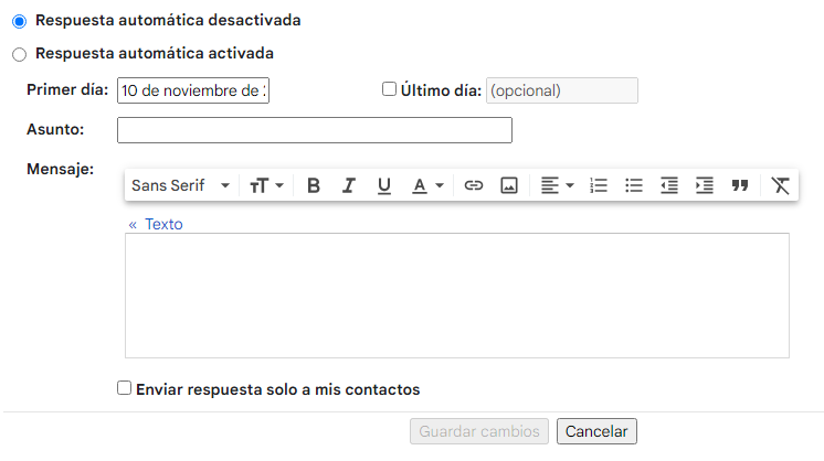 captura crear respuesta automática en Gmail