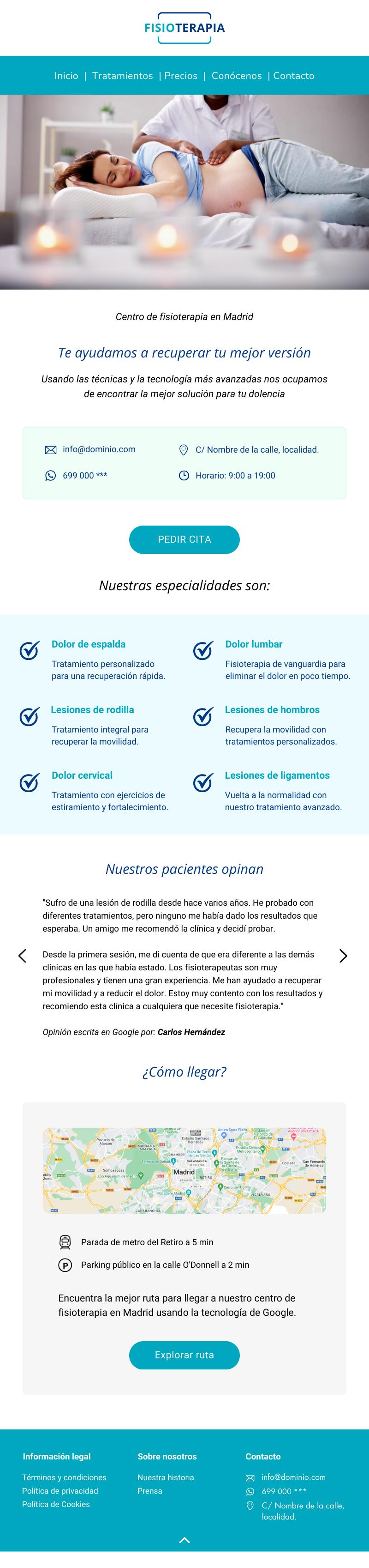 Boceto diseño web centro fisioterapia