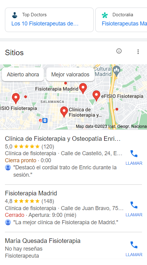 Búsqueda local fisioterapia en Madrid