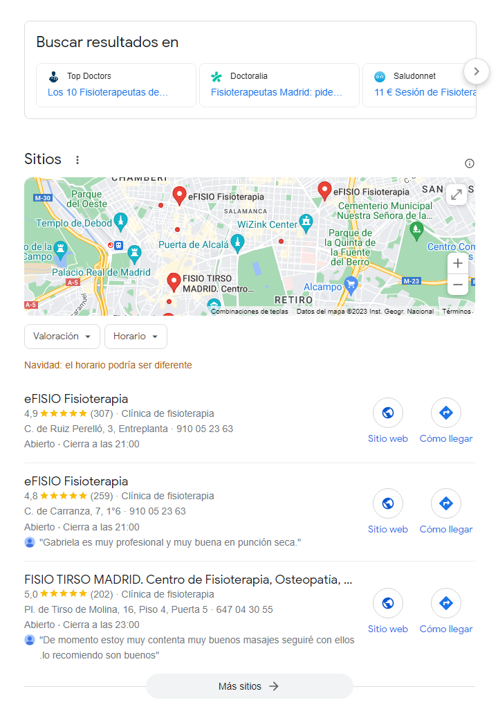Búsqueda local fisioterapia en Madrid