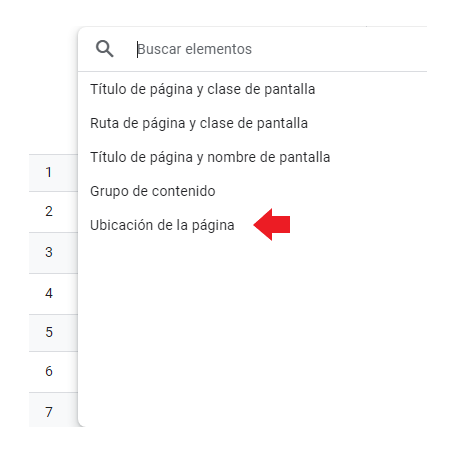 Elegir opción Ubicación de la página en Analytics 4