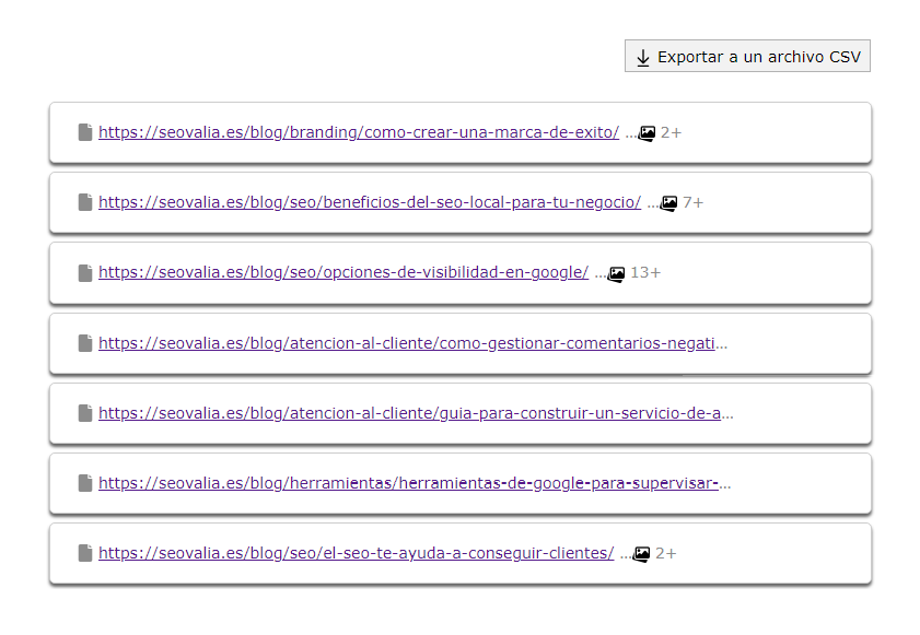 Listado de URLs en un segmento del Sitemap