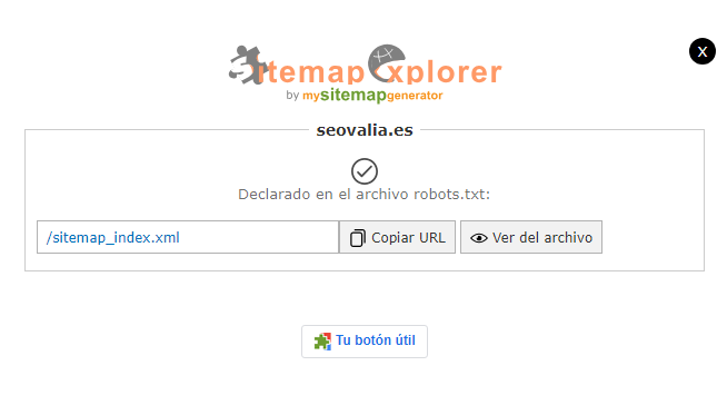 Captura ventana emergente extensión Sitemap Explorer