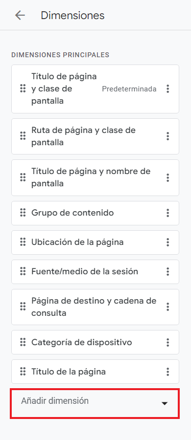 Añadir dimensiones en Analytics