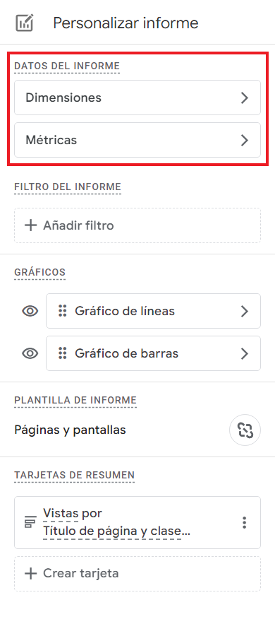 Elegir dimensiones y métricas en Analytics