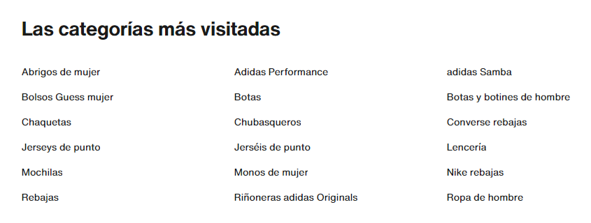 Listado de enlaces internos de texto