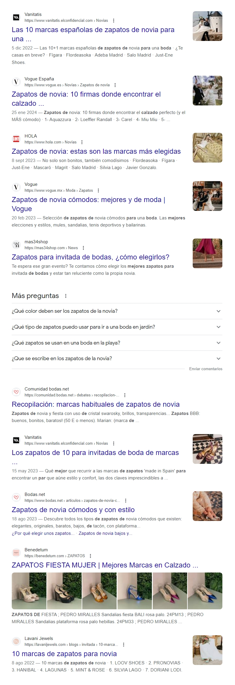 Ejemplo búsqueda mejores zapatos de boda en Google