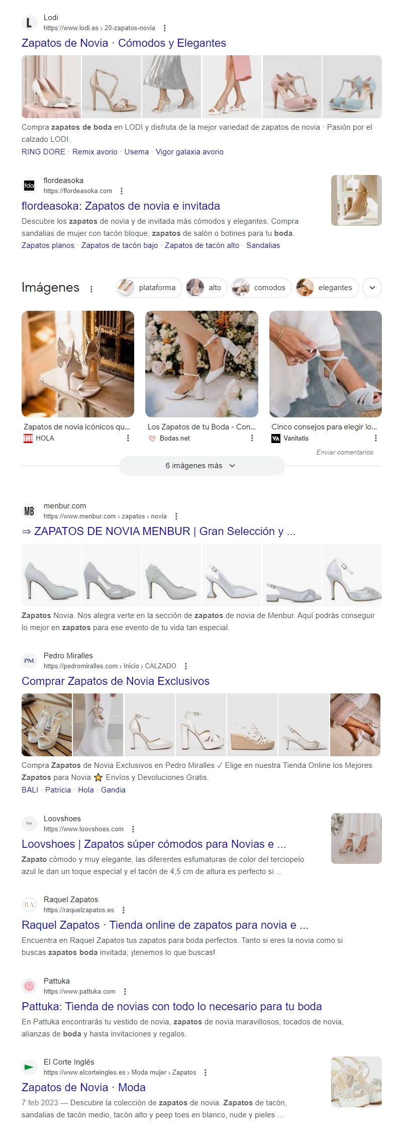 Ejemplo búsqueda zapatos de boda en Google
