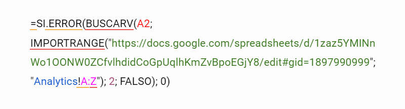 Fórmula de Google Sheets para comparar datos de URLs