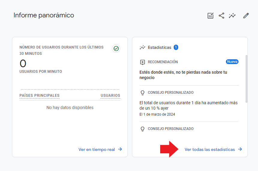 Acceso a estadísticas en Analytics 4