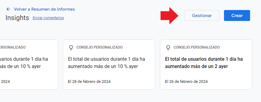 Gestionar y Crear alerta en Analytics